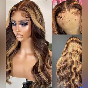 Highlight Brazilian Body Wave Human Hair Transparent Lace Wig 30 inches